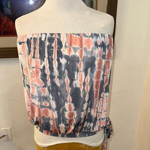 Ariella Coral/Grey Tie-Dye Strapless Top w/ Side Tie Size Small